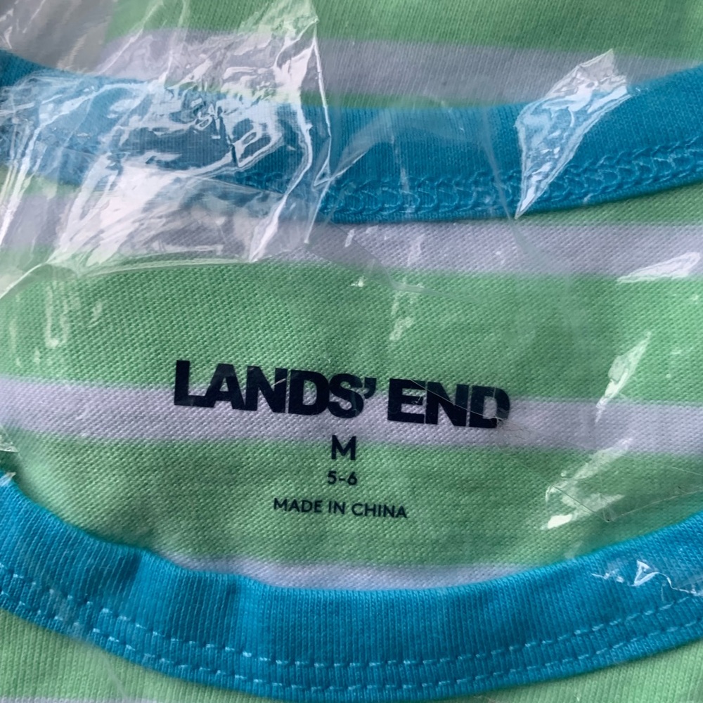 💚Lands’ End T-Shirt Dress M(5-6) Green Ash Breton Stripes Li’l Kids💚 - Picture 2 of 7